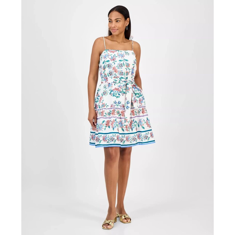 julia jordan Women's Floral Printed Sleeveless Fit & Flare Dress Ivory Multi XS